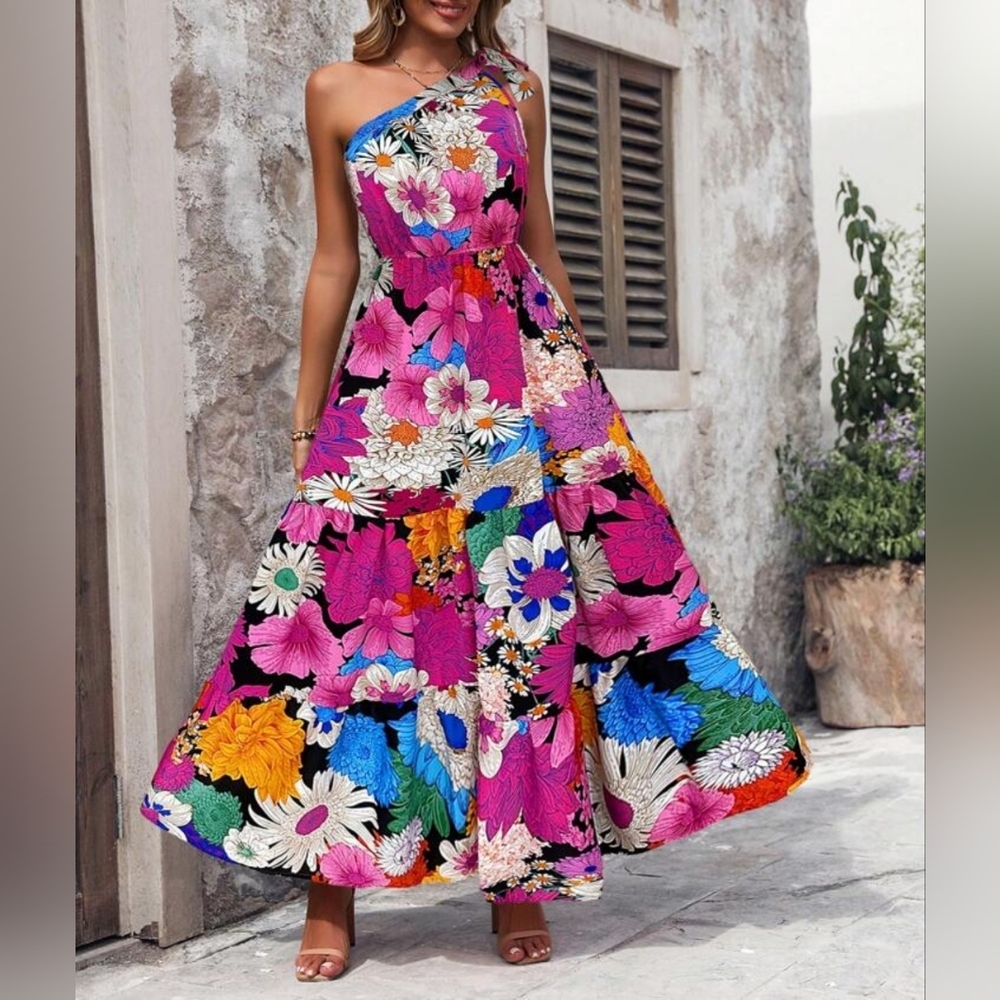 Floral One-Shoulder Maxi Dress